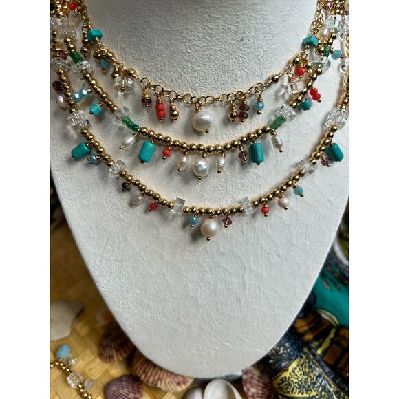 Turquoise & pearl Mermaid coral reef shell jewelry - Picture 4 of 4